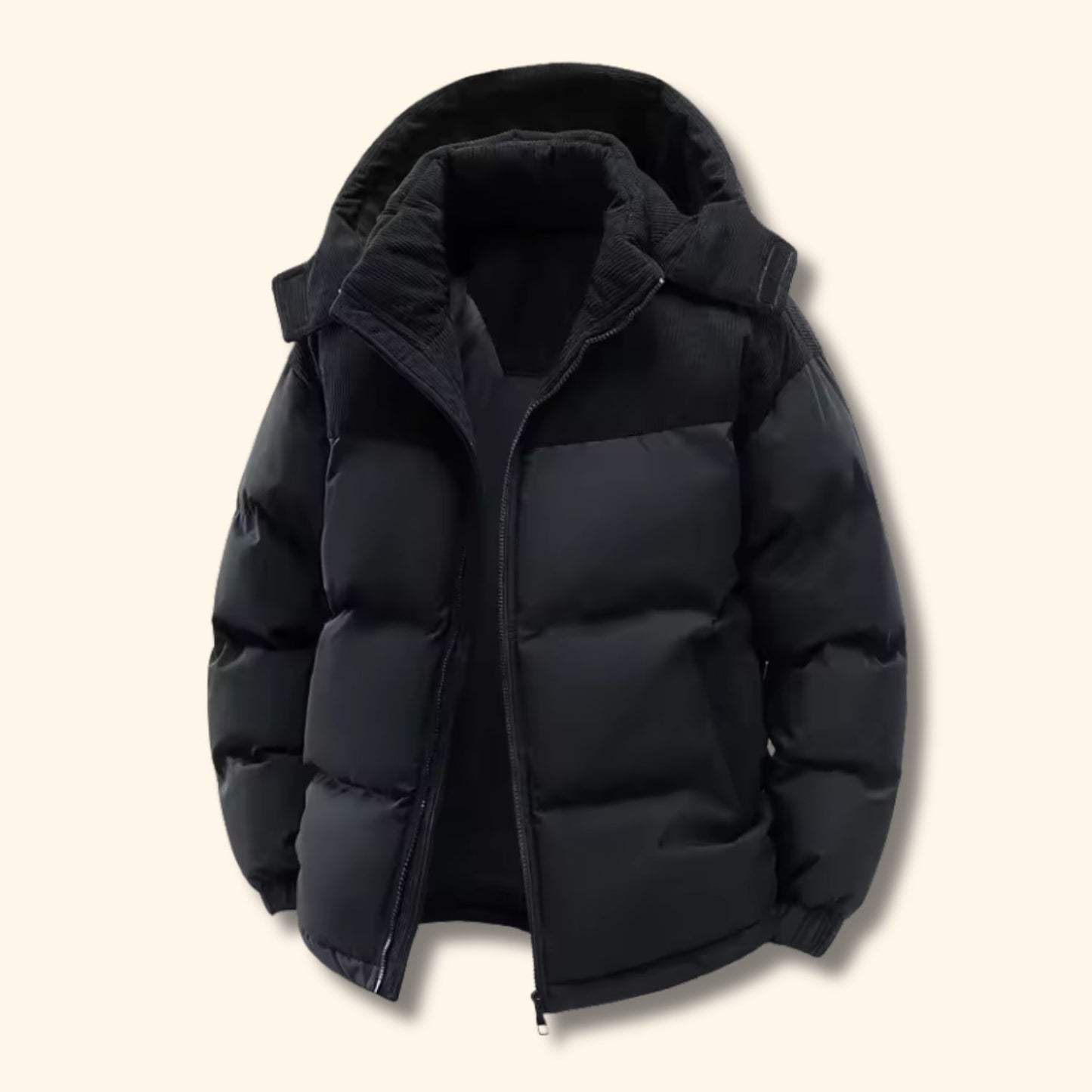 Corduroy Hooded Puffer Jacket | Revangiol