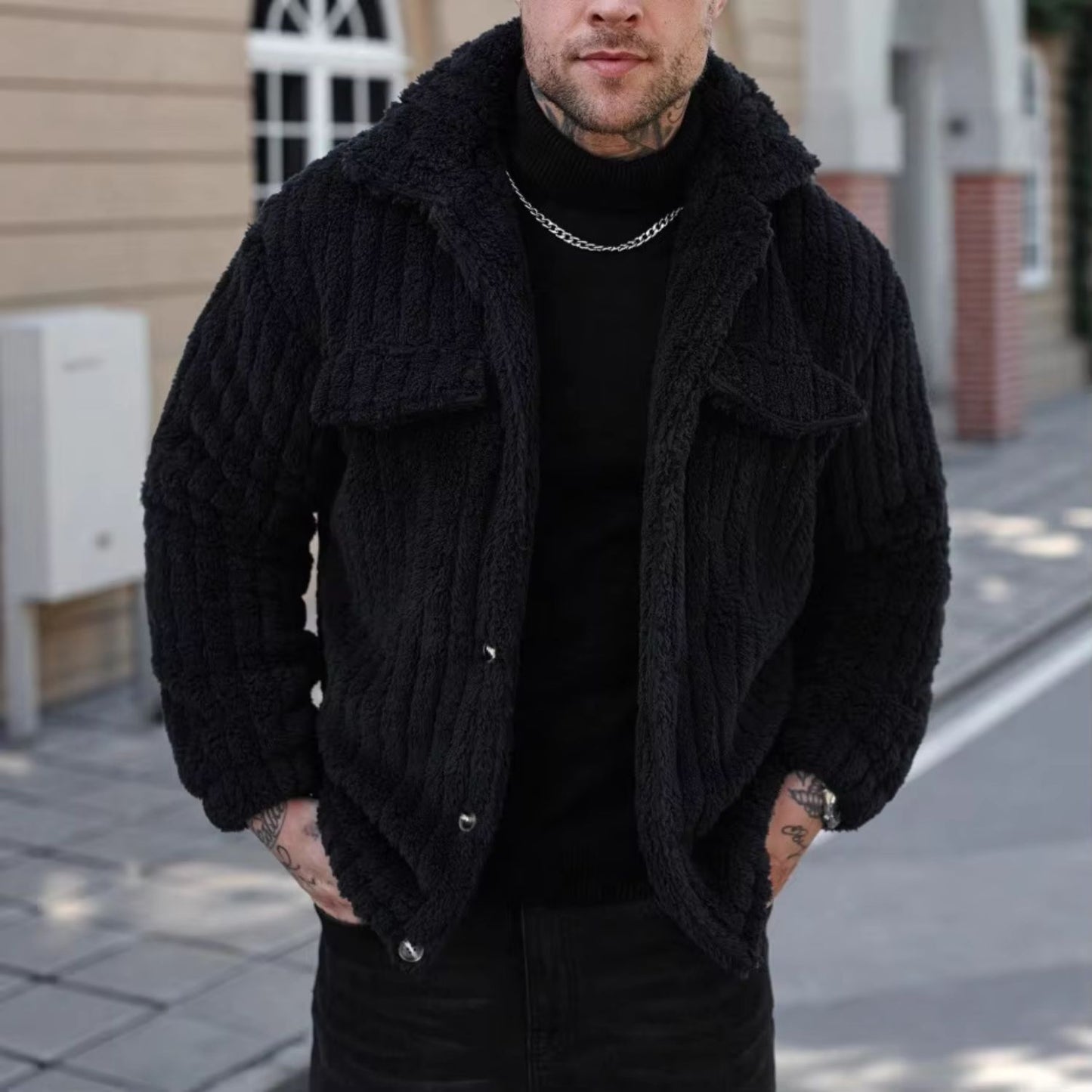 Lapel Button Fleece Jacket | Revangiol