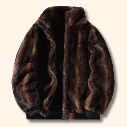 Stand Collar Faux Fur Jacket | Revangiol