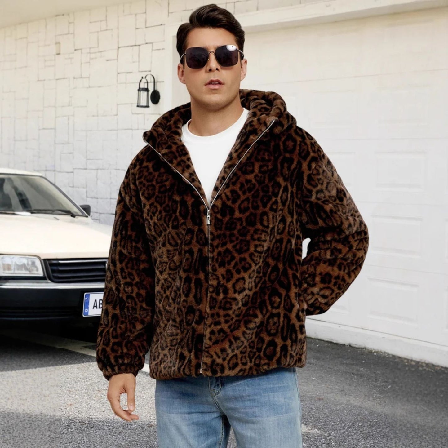 Hooded Patterned Fur Jacket | Revangiol