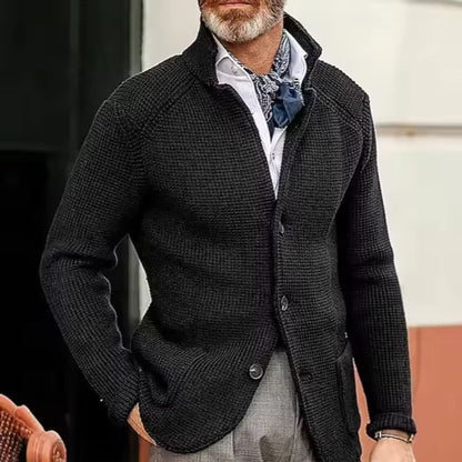 Textured Stand Collar Cardigan | Revangiol