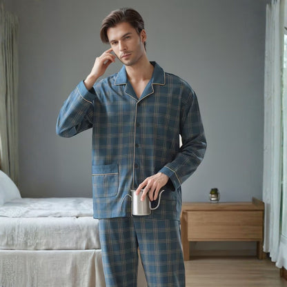 Plaid Lapel Button Pajama Set | Revangiol