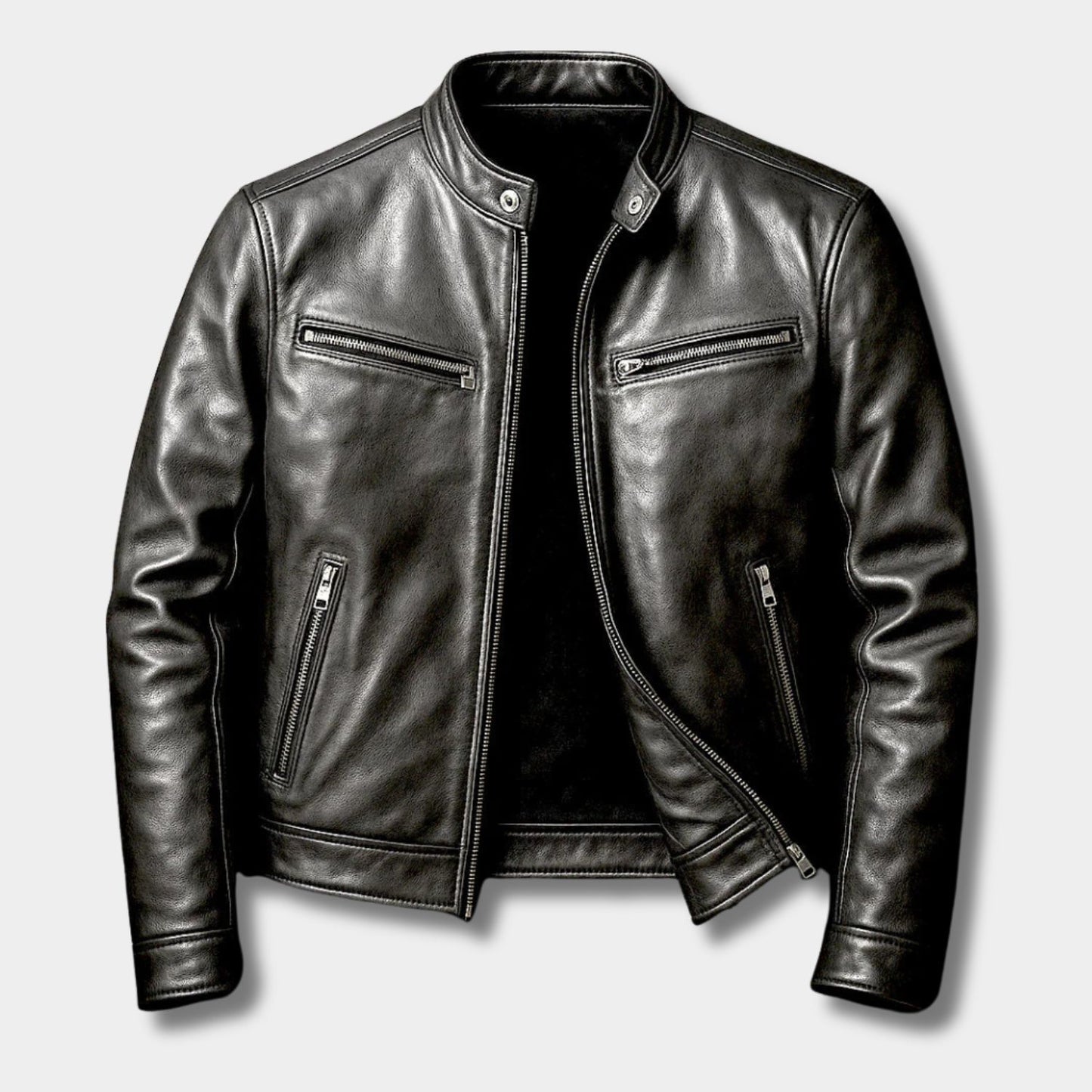 Snap Collar Leather Jacket | Revangiol