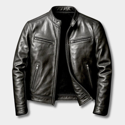 Snap Collar Leather Jacket | Revangiol