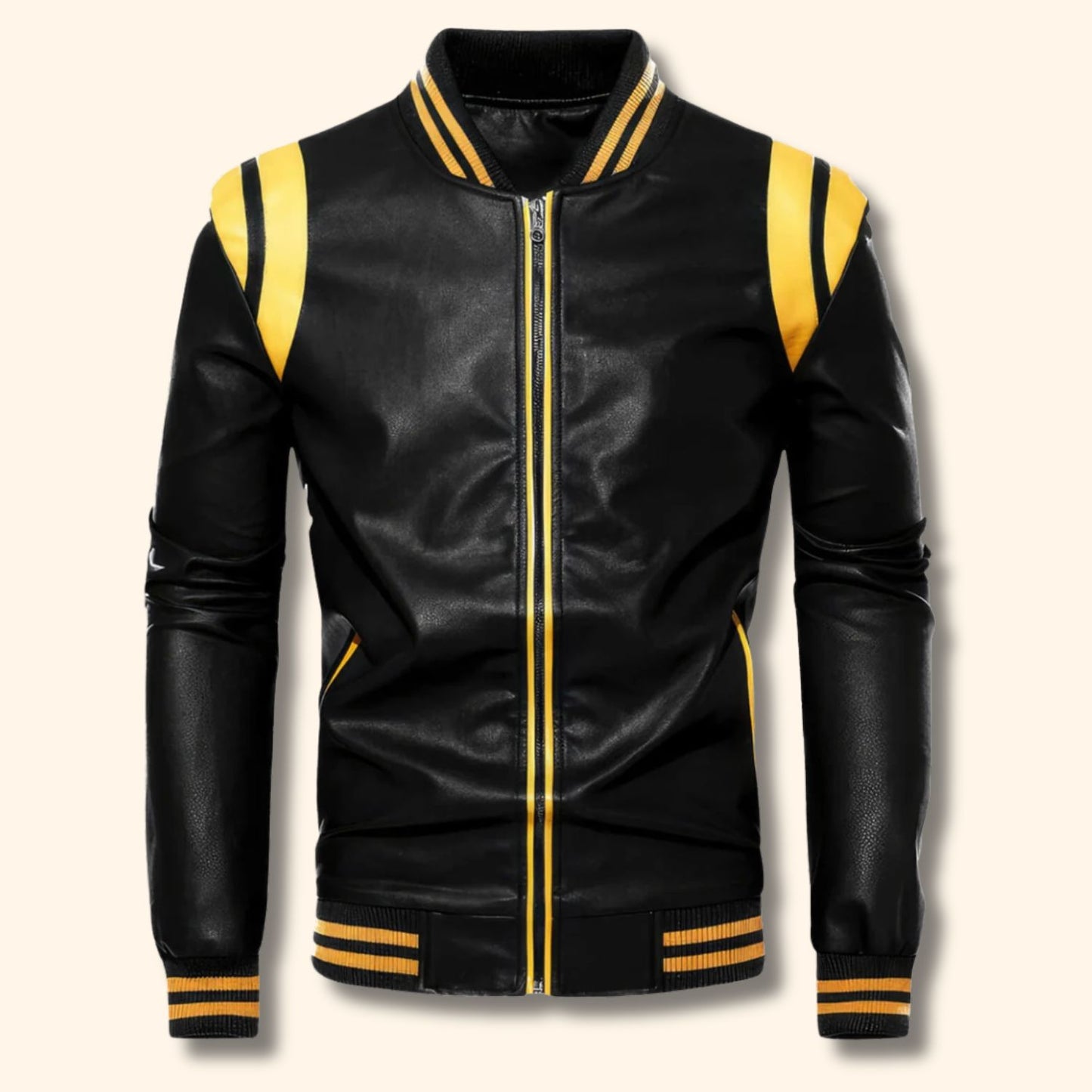 Sport Stripe Leather Jacket | Revangiol