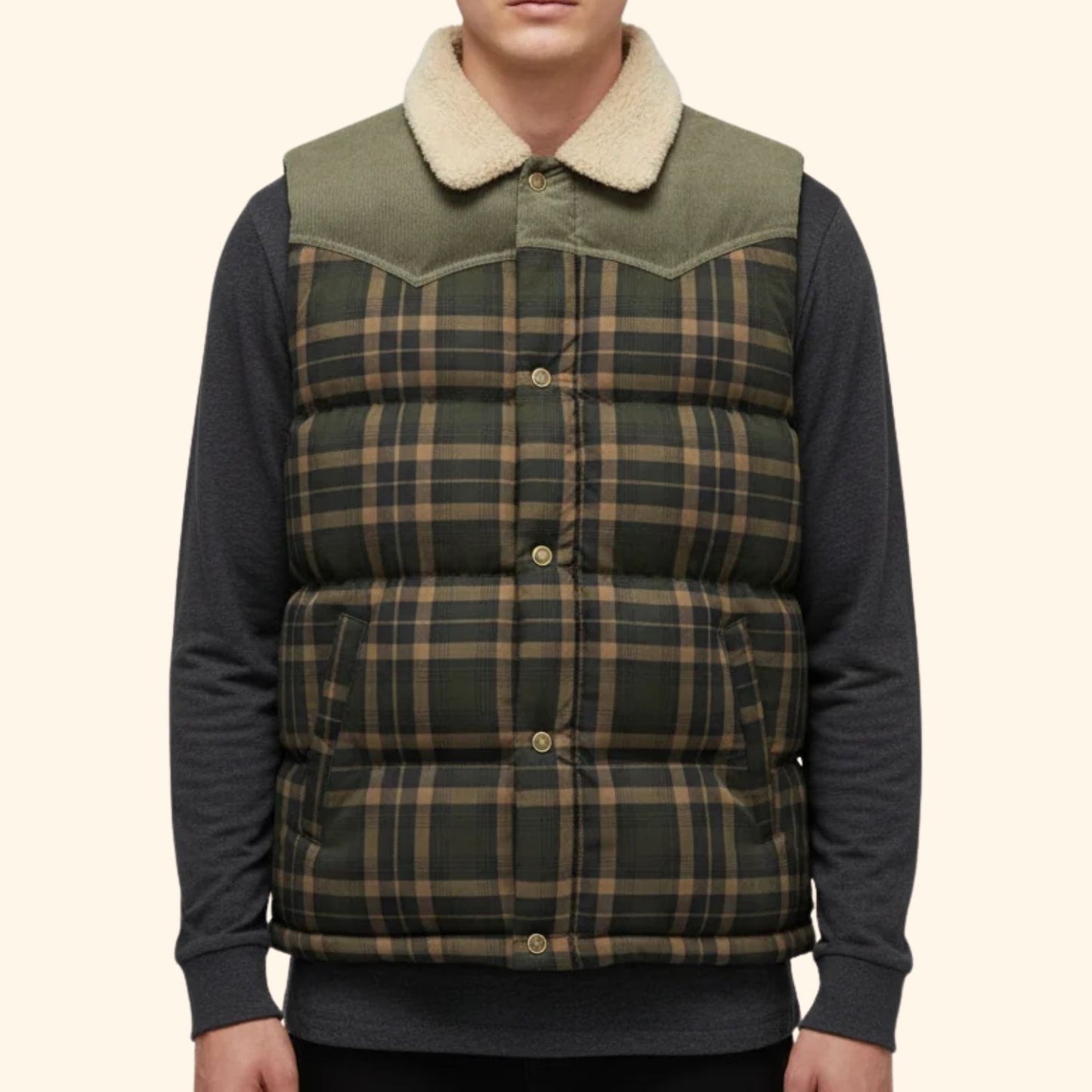 Checked Sherpa Puffer Vest | Revangiol