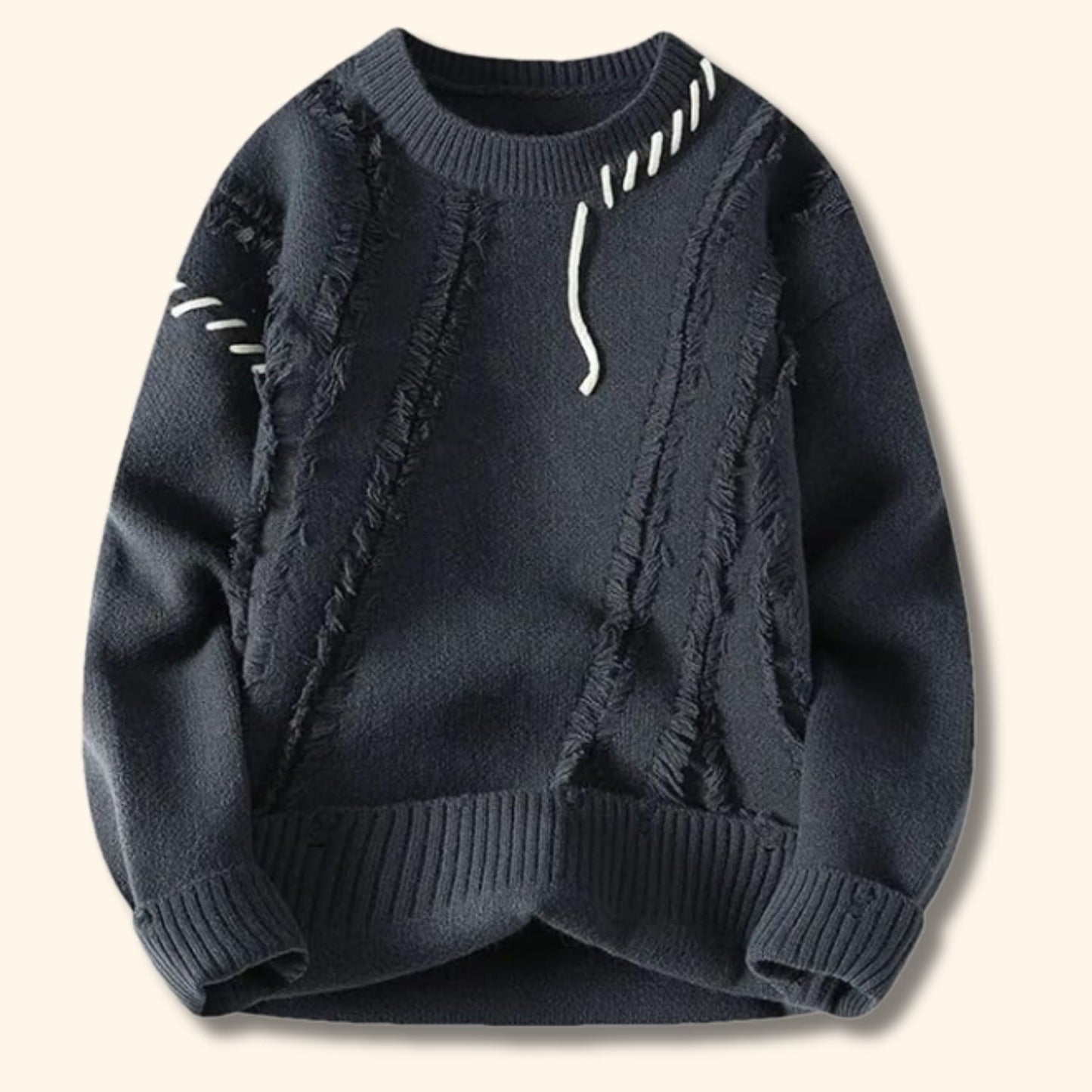 Distressed Knit Crew Neck Sweater | Revangiol