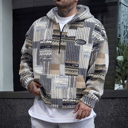 Patchwork Sherpa Half Zip Hoodie | Revangiol