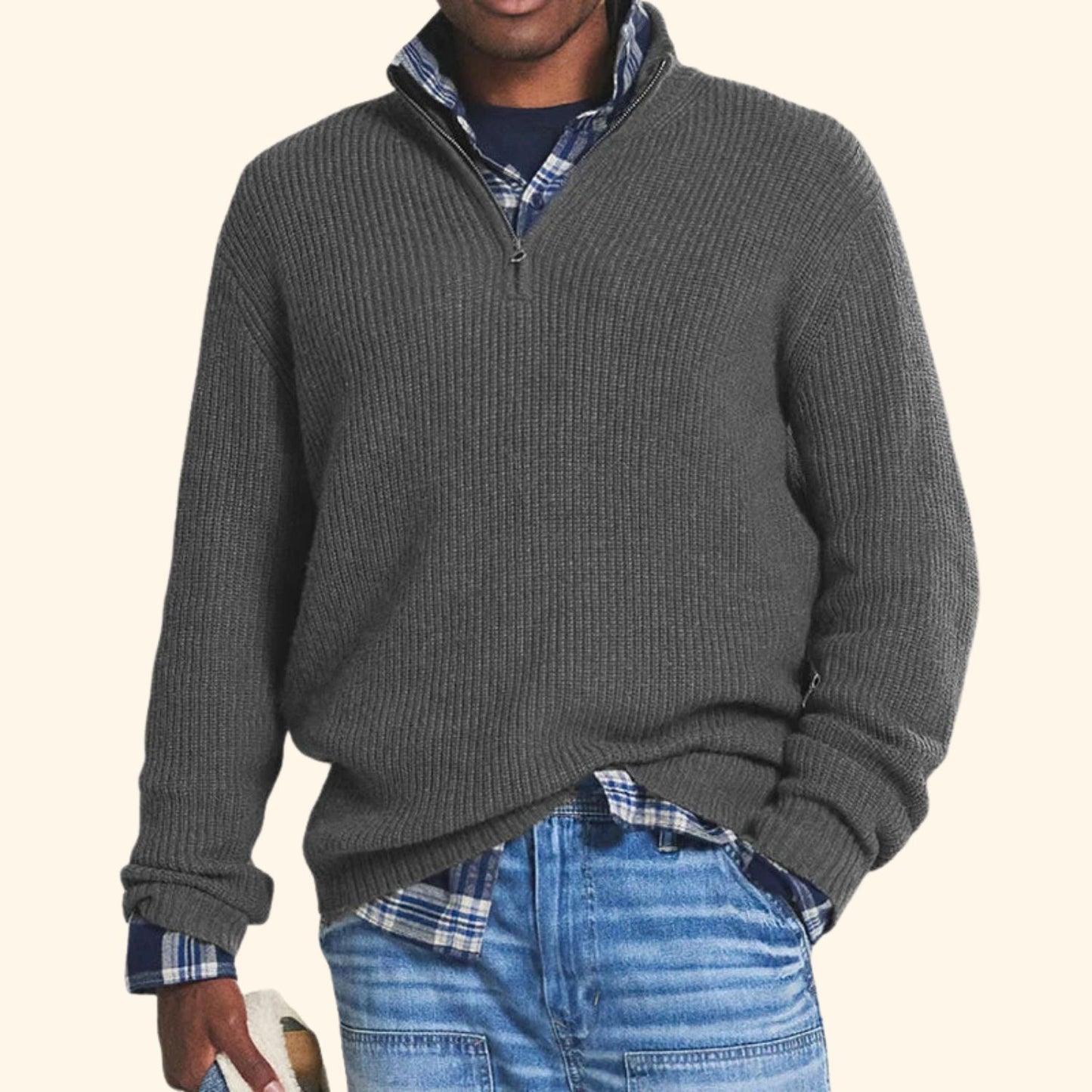 Quarter-Zip Ribbed Sweater | Revangiol