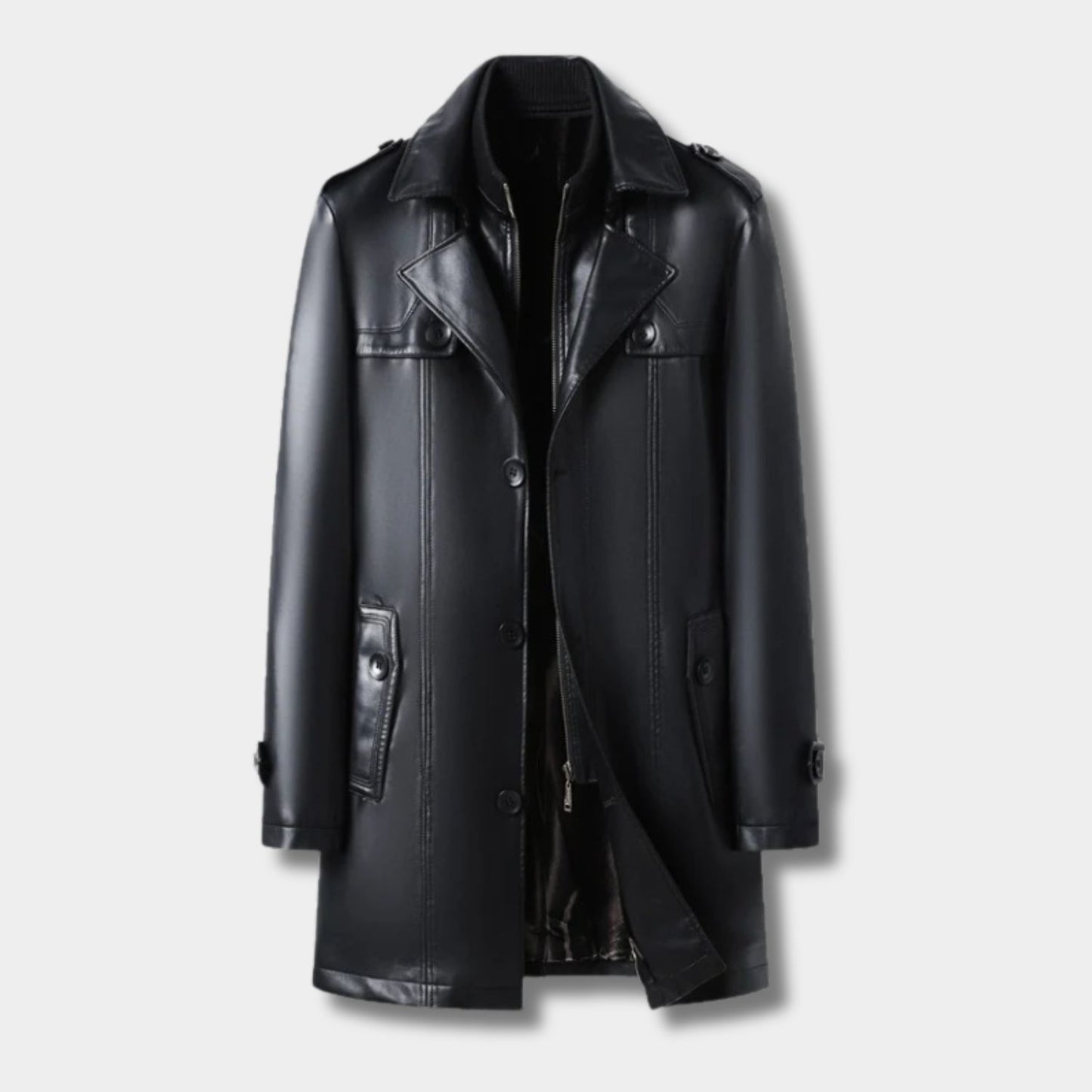 Structured Trench Style Leather Coat | Revangiol