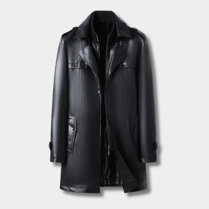 Structured Trench Style Leather Coat | Revangiol