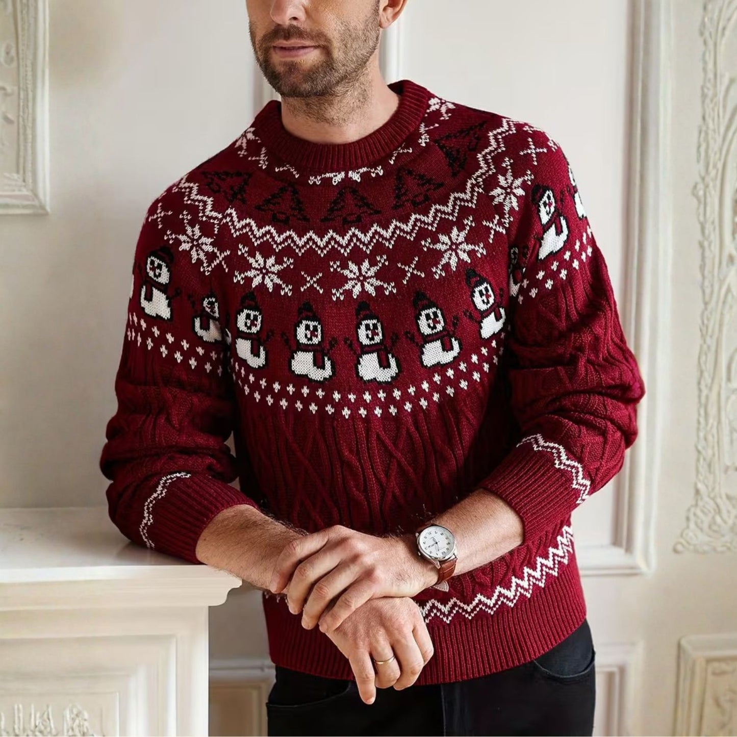 Snowman Cable Knit Christmas Sweater | Revangiol