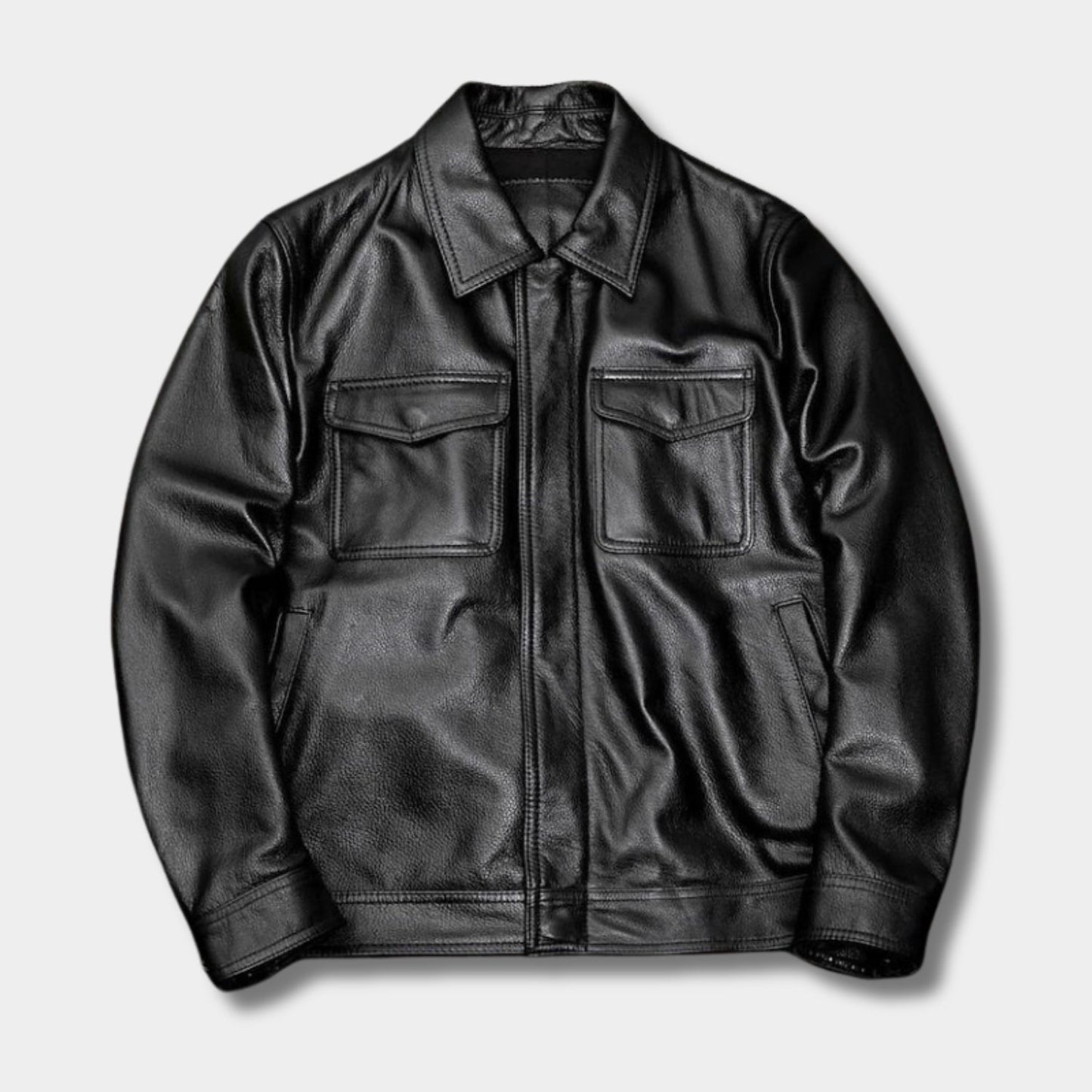 Classic Collared Leather Jacket | Revangiol