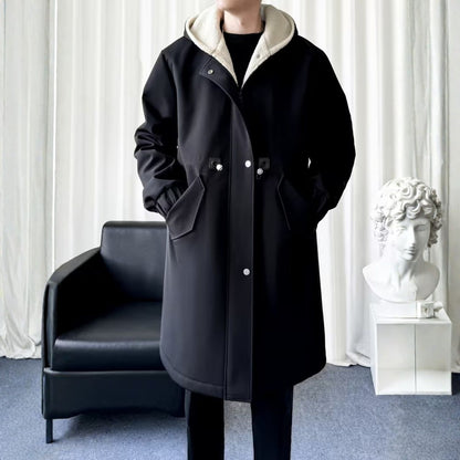 Fleece Hooded Trench Over Coat | Revangiol