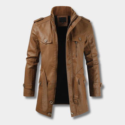 Long Utility Leather Coat | Revangiol