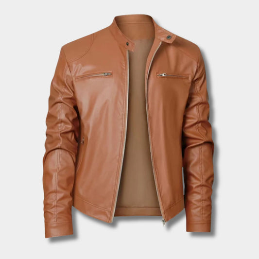 Heritage Stand Collar Leather Jacket | Revangiol