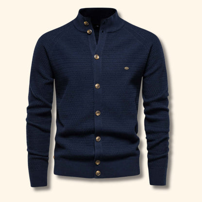 Textured Mandarin Collar Cardigan | Revangiol