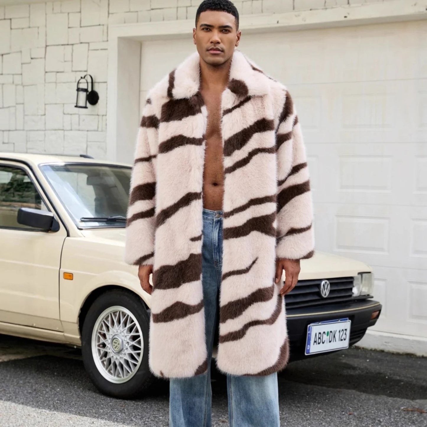 Wide Lapel Patterned Fur Coat | Revangiol