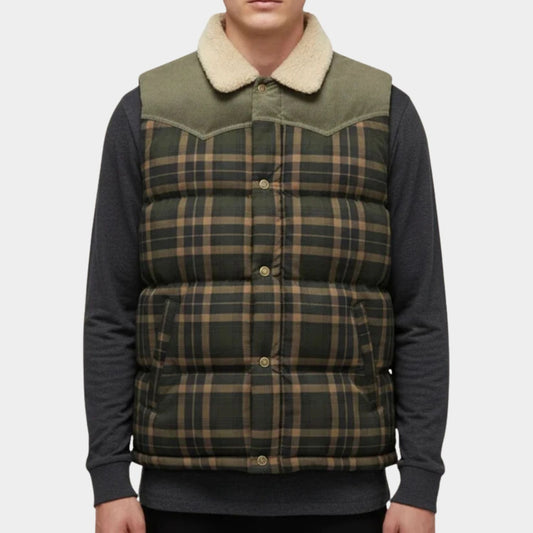 Checked Sherpa Puffer Vest | Revangiol