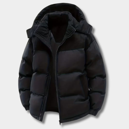 Corduroy Hooded Puffer Jacket | Revangiol