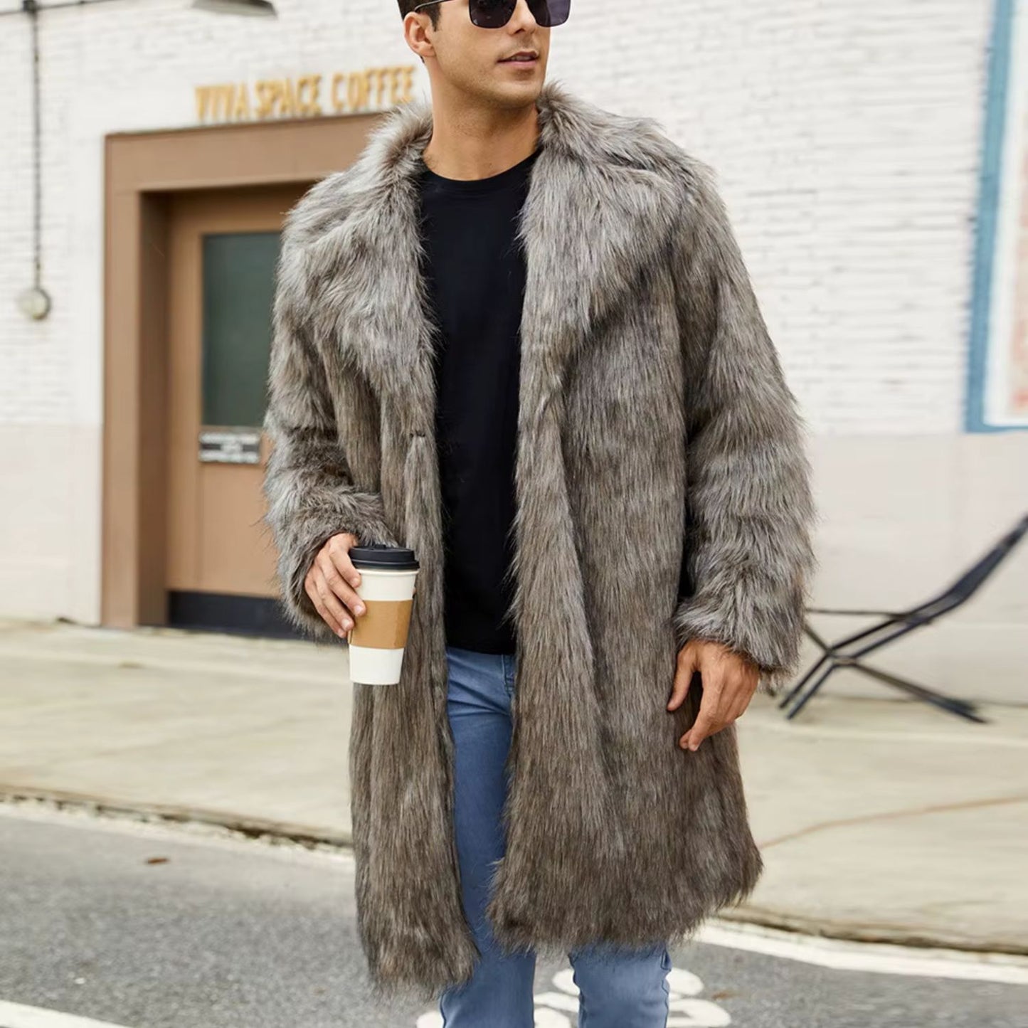 Wide Collar Shaggy Fur Coat | Revangiol