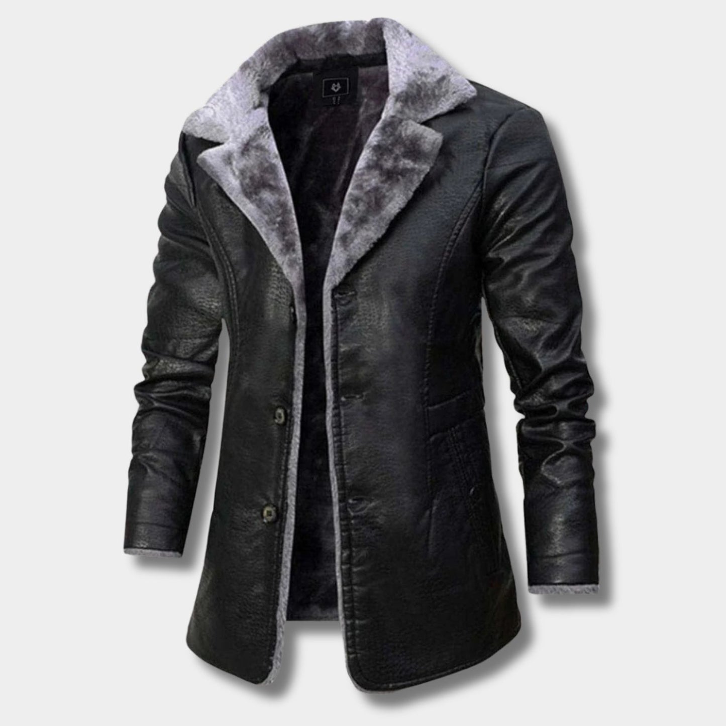 Shearling Lapel Leather Coat | Revangiol