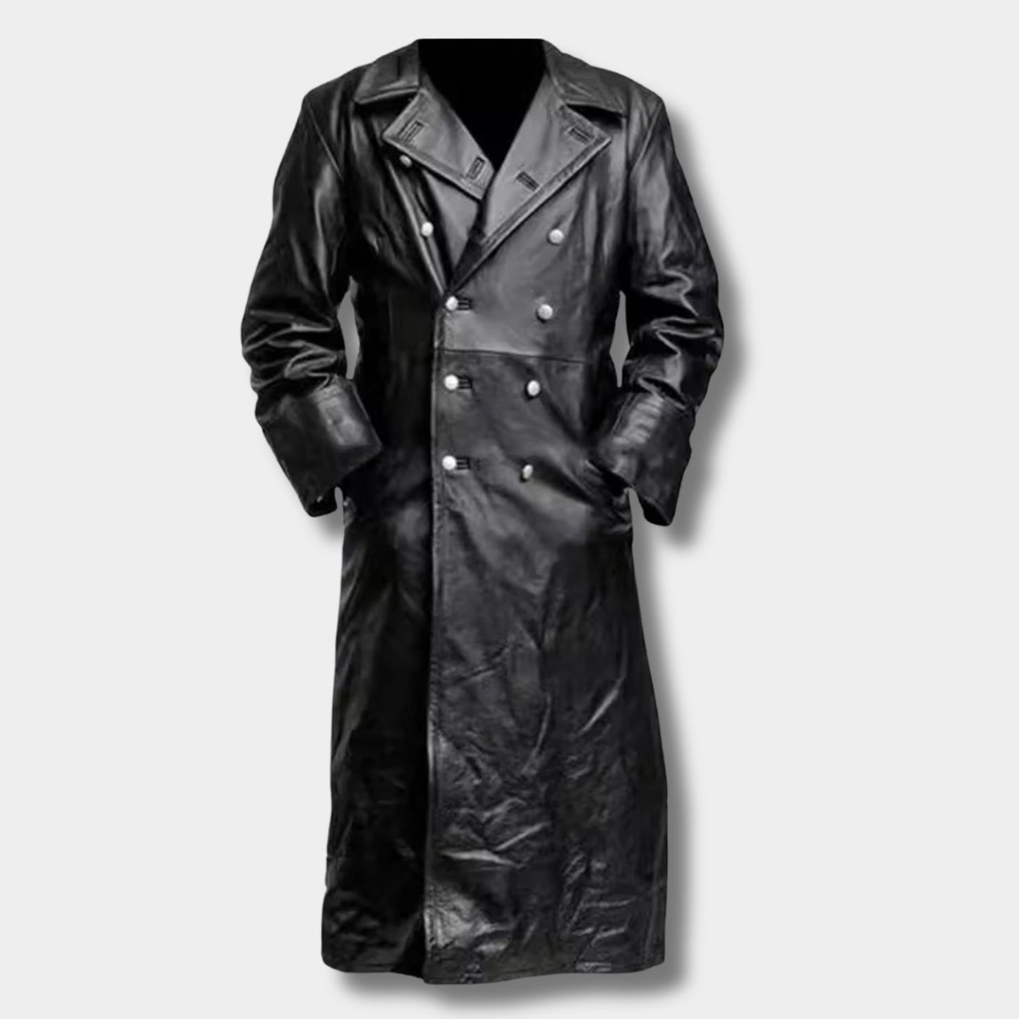 Double-Breasted Lapel Leather Coat | Revangiol