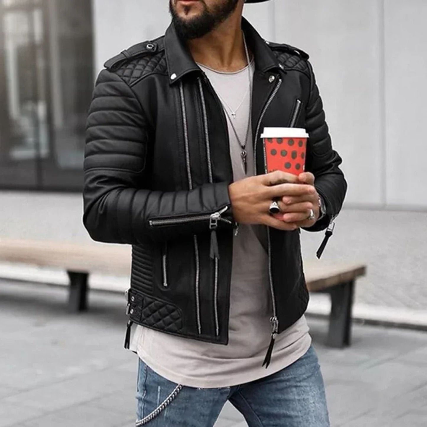 Quilted Biker Leather Jacket | Revangiol