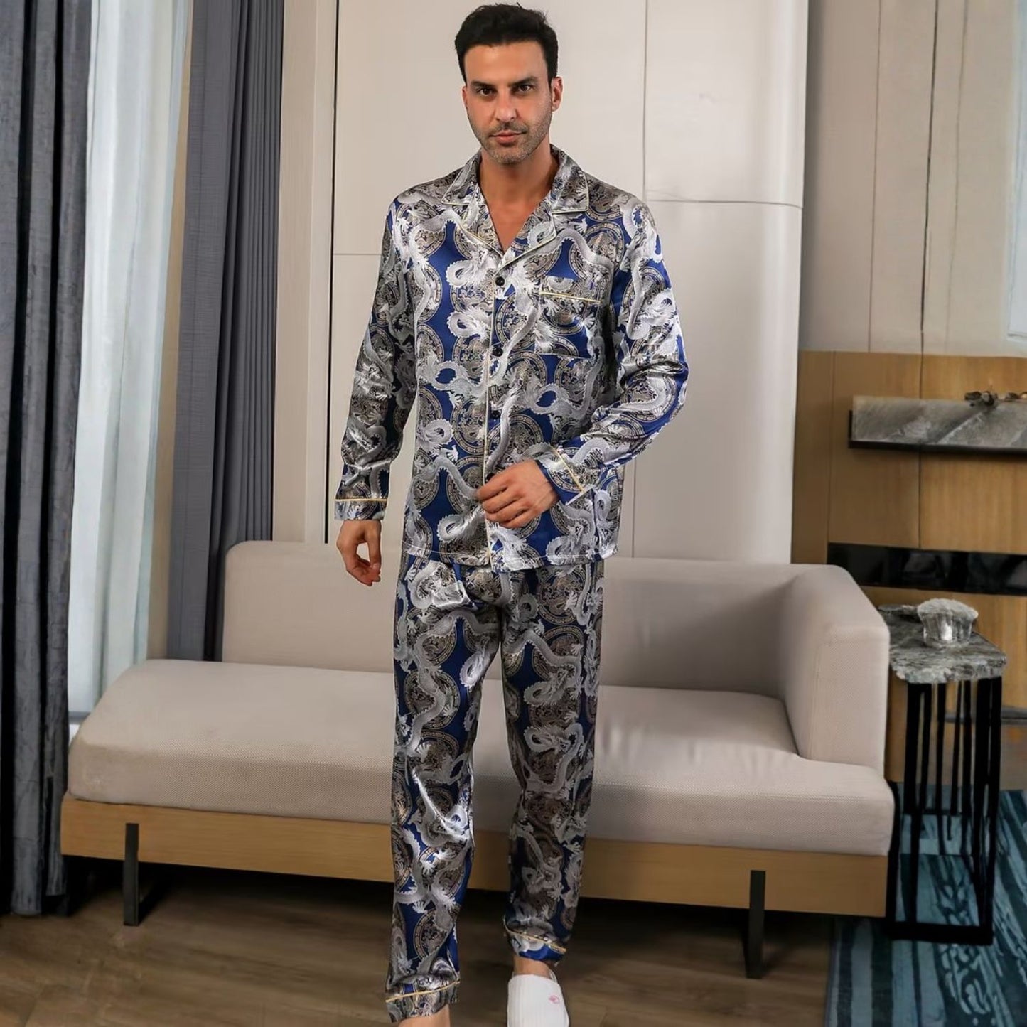 Dragon Print Lapel Pajama Set | Revangiol