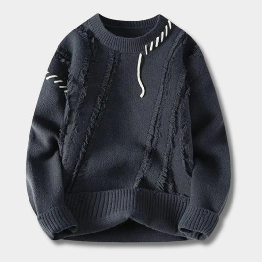 Distressed Knit Crew Neck Sweater | Revangiol