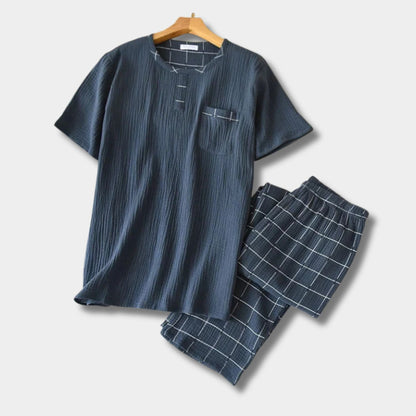 Textured Short Sleeve Pajama Set | Revangiol