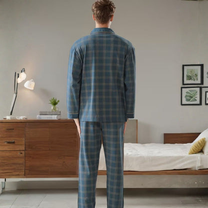 Plaid Lapel Button Pajama Set | Revangiol
