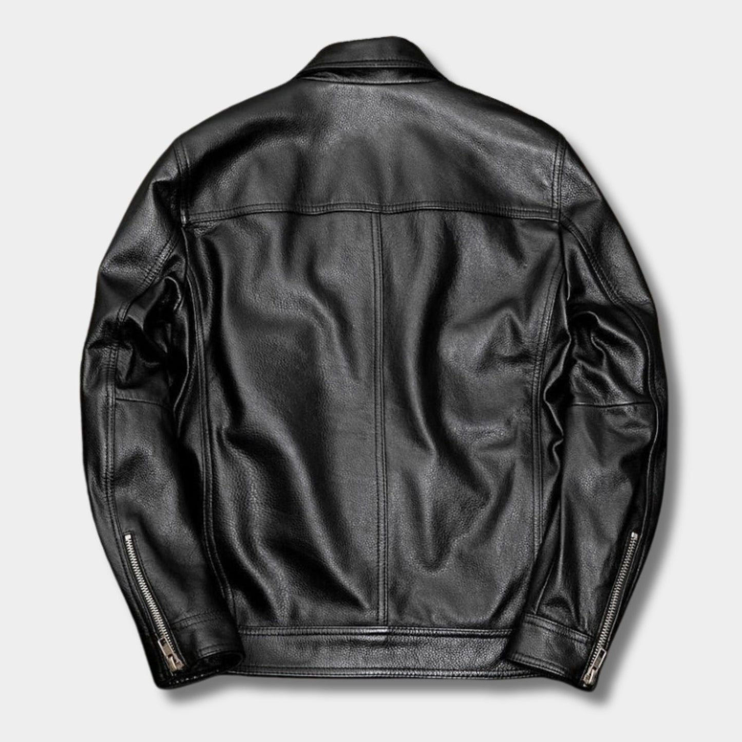 Classic Collared Leather Jacket | Revangiol