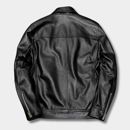 Classic Collared Leather Jacket | Revangiol