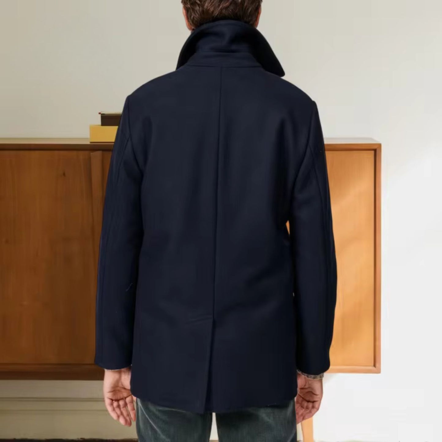 Notched Collar Wool Pea Coat | Revangiol