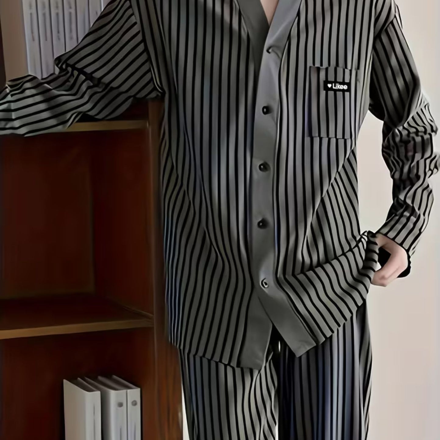 Striped V-Neck Lounge Pajama Set | Revangiol