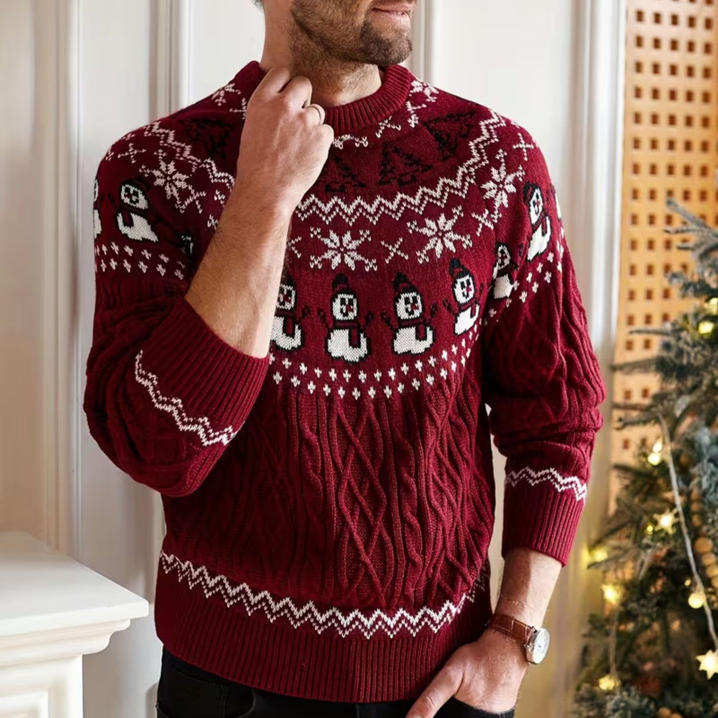 Snowman Cable Knit Christmas Sweater | Revangiol