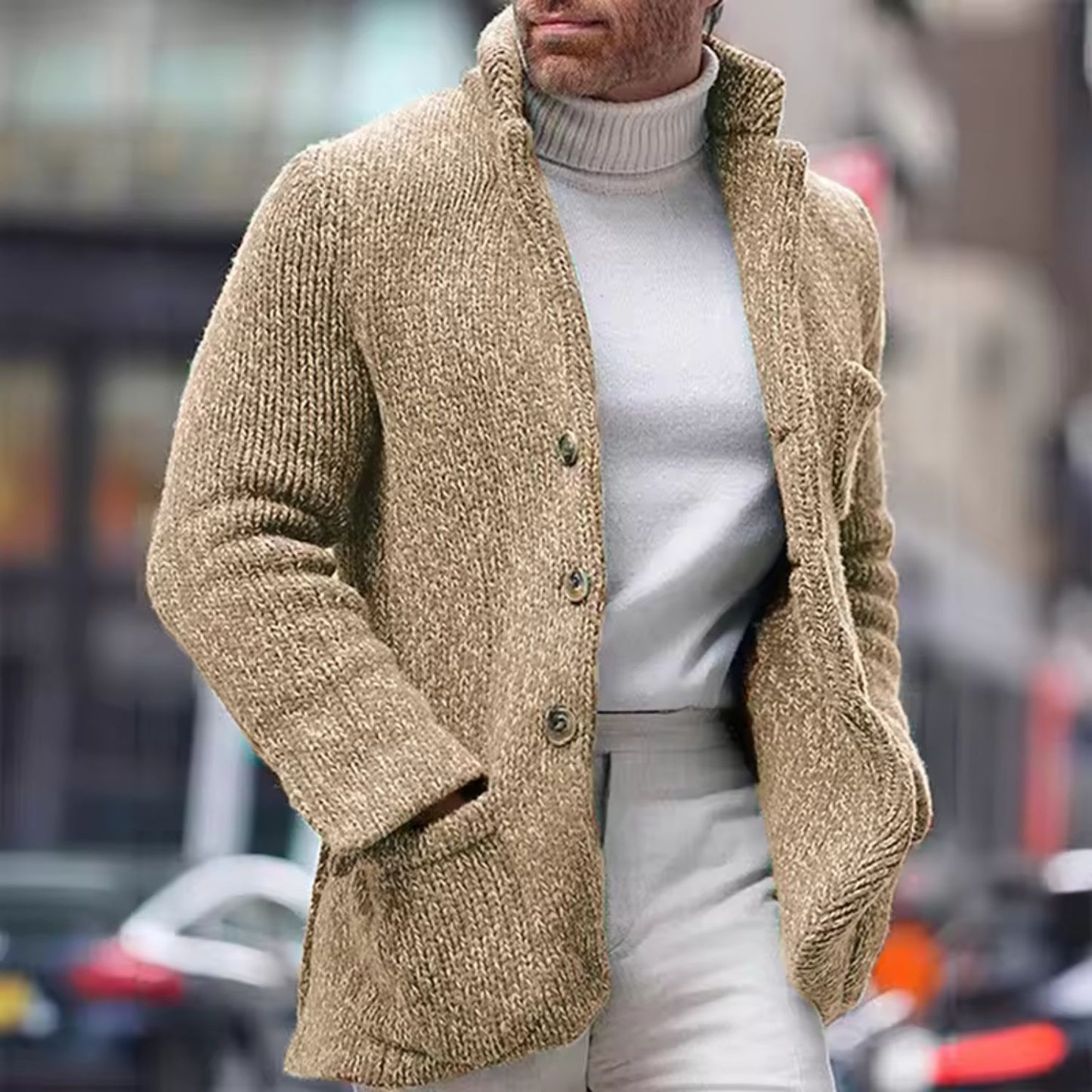 Chunky Stand Collar Cardigan | Revangiol