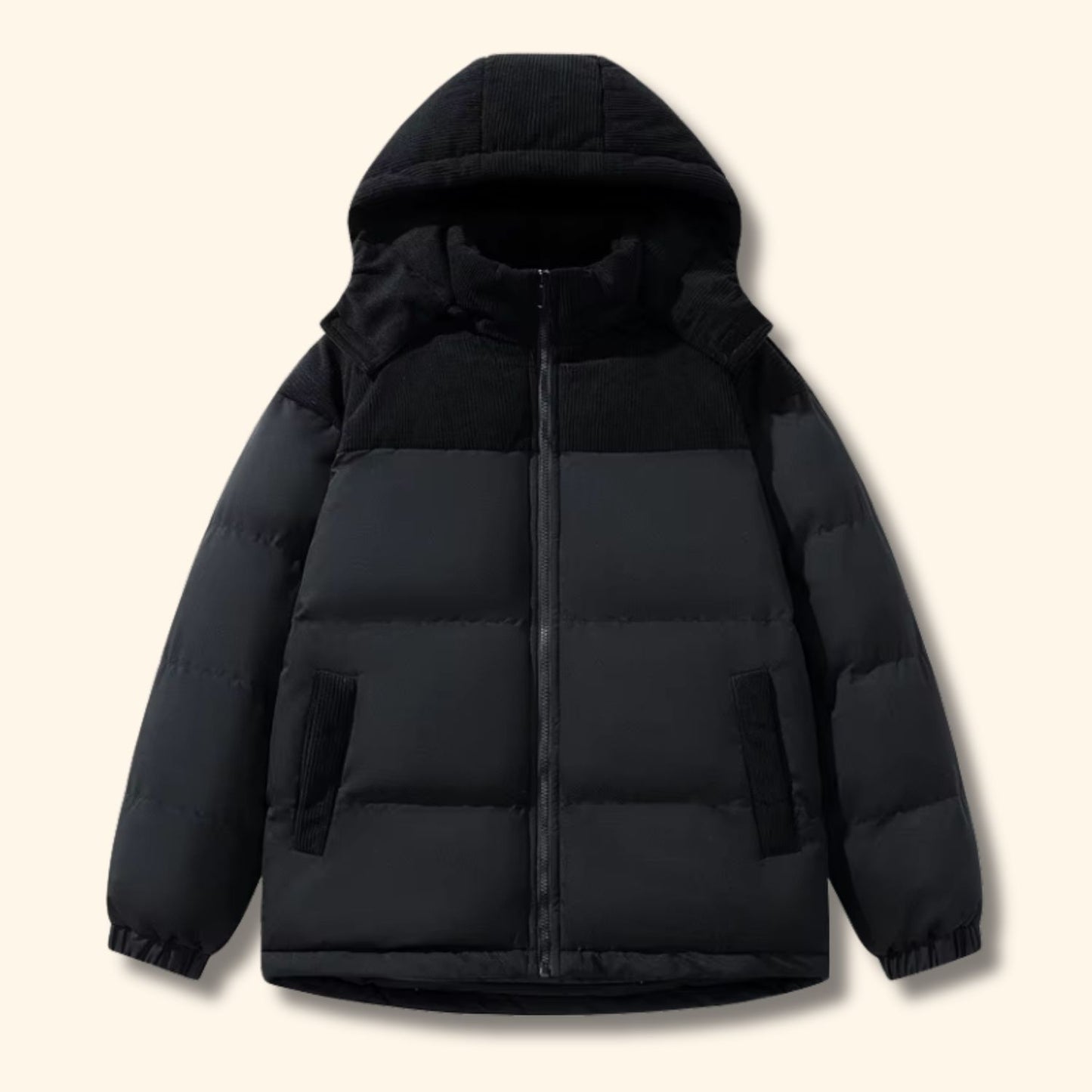 Corduroy Hooded Puffer Jacket | Revangiol