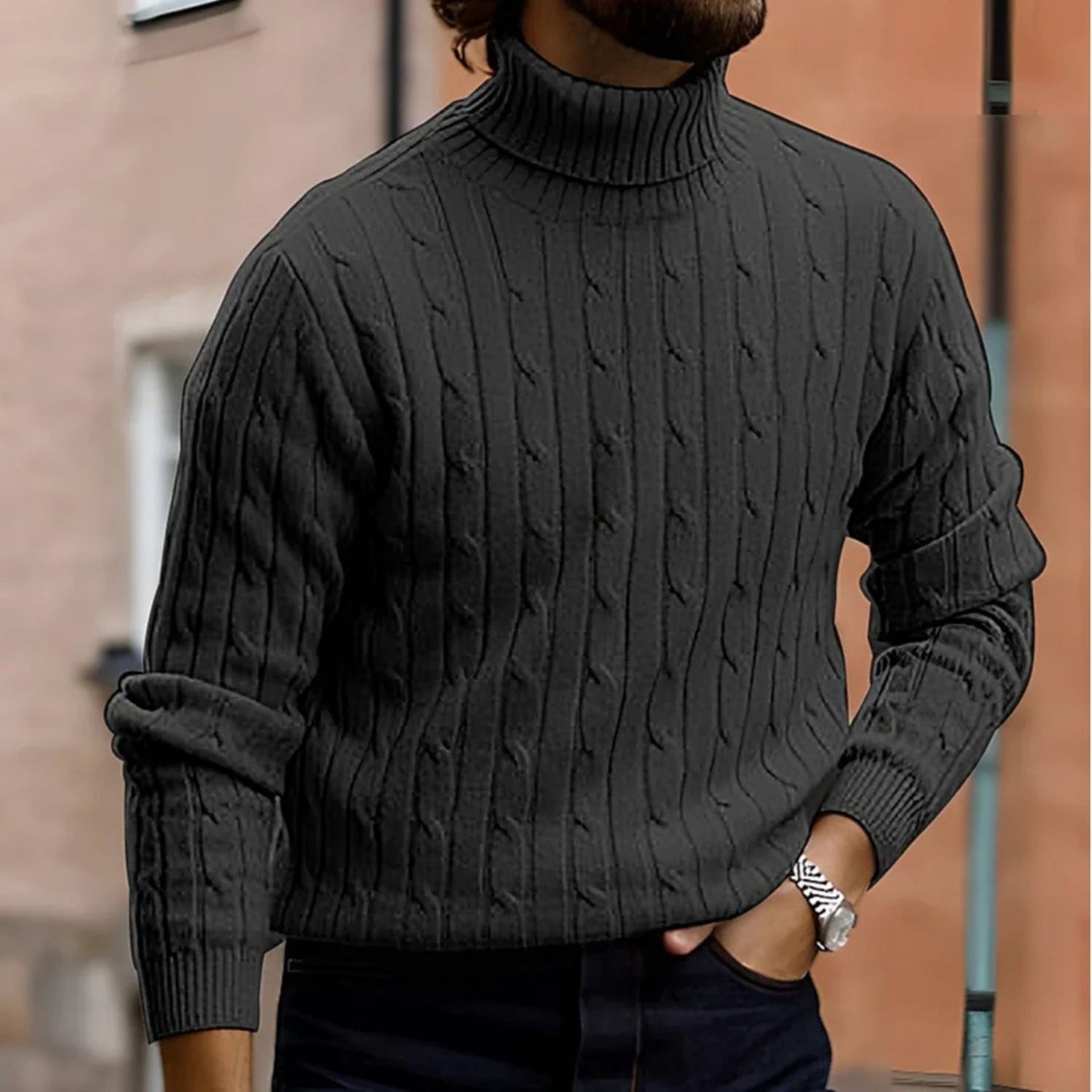 Cable Turtleneck Knit Sweater | Revangiol