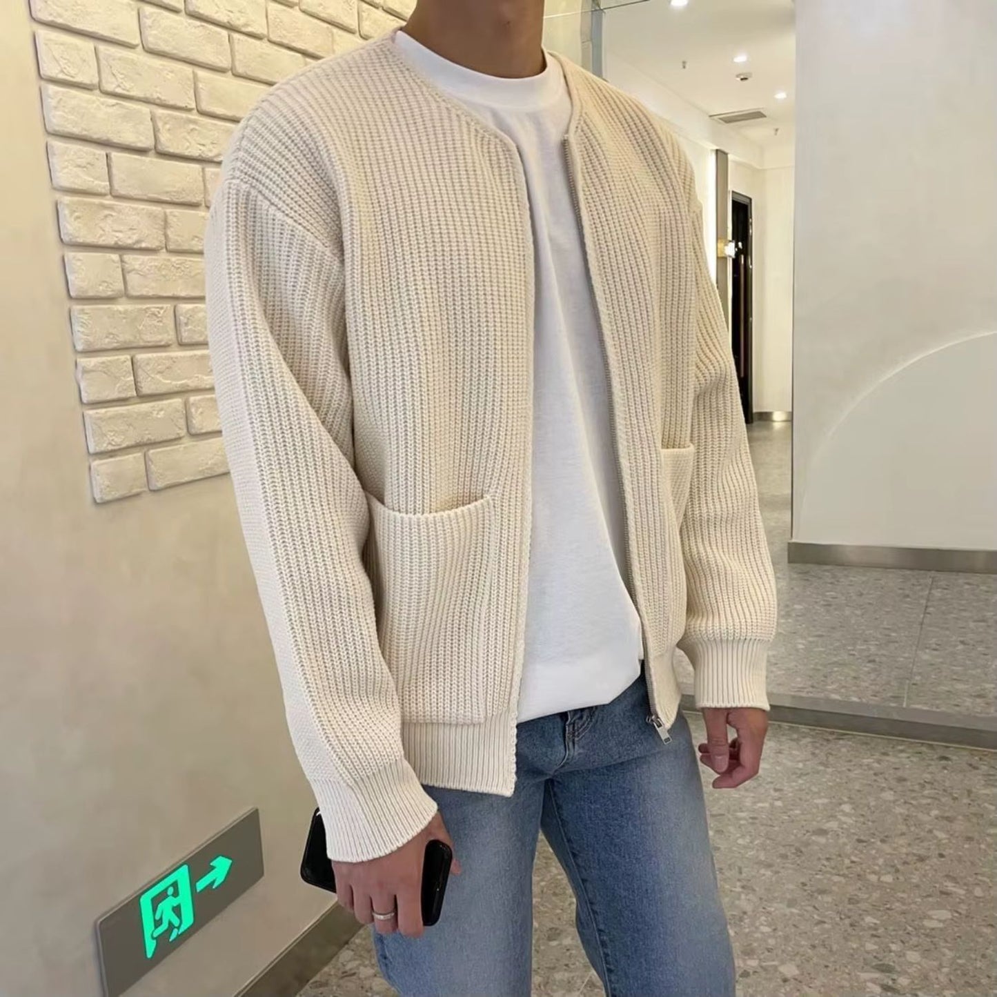 Minimalist Zip Knit Cardigan | Revangiol
