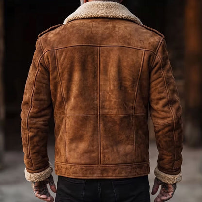 Faux Lambskin Lined Suede Aviator Jacket | Revangiol