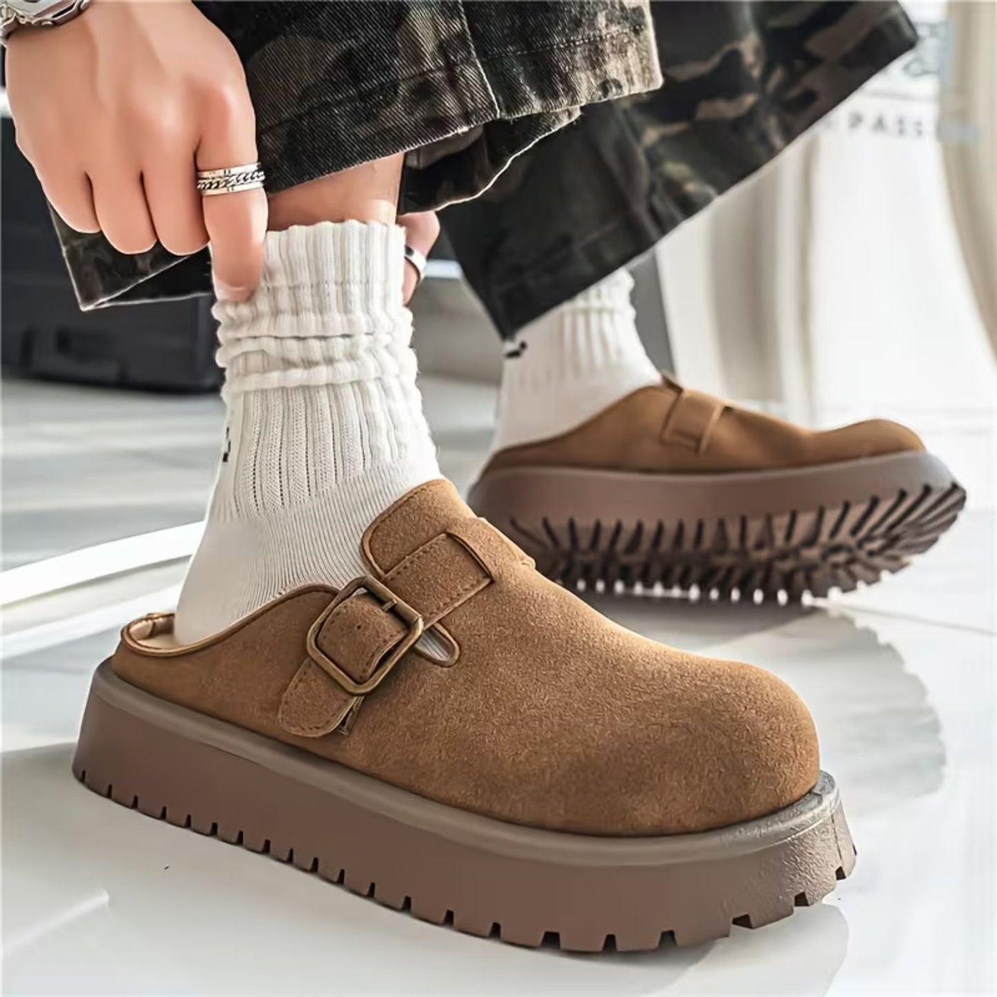 Adjustable Buckle Leather Clogs | Revangiol