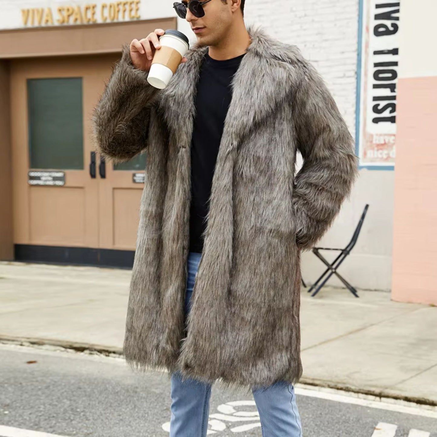 Wide Collar Shaggy Fur Coat | Revangiol