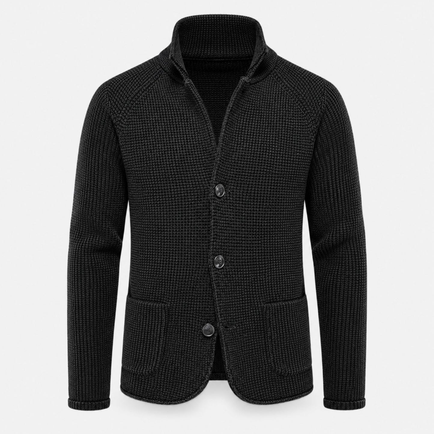 Textured Stand Collar Cardigan | Revangiol