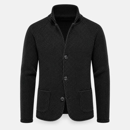 Textured Stand Collar Cardigan | Revangiol