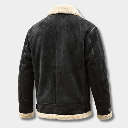 Plush Sherpa-Lined Suede Aviator Jacket | Revangiol