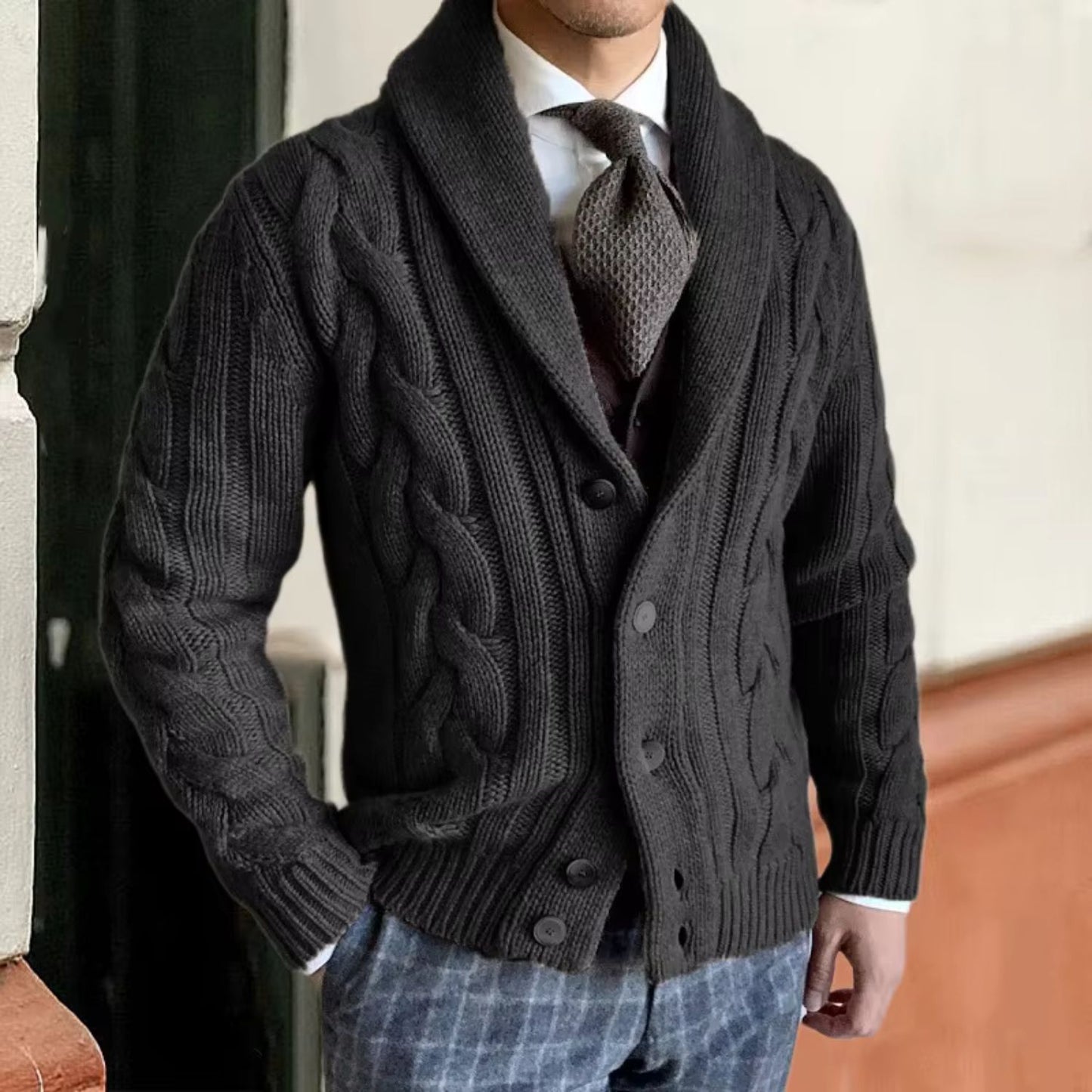 Cable Shawl Collar Cardigan | Revangiol
