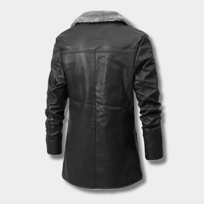 Shearling Lapel Leather Coat | Revangiol