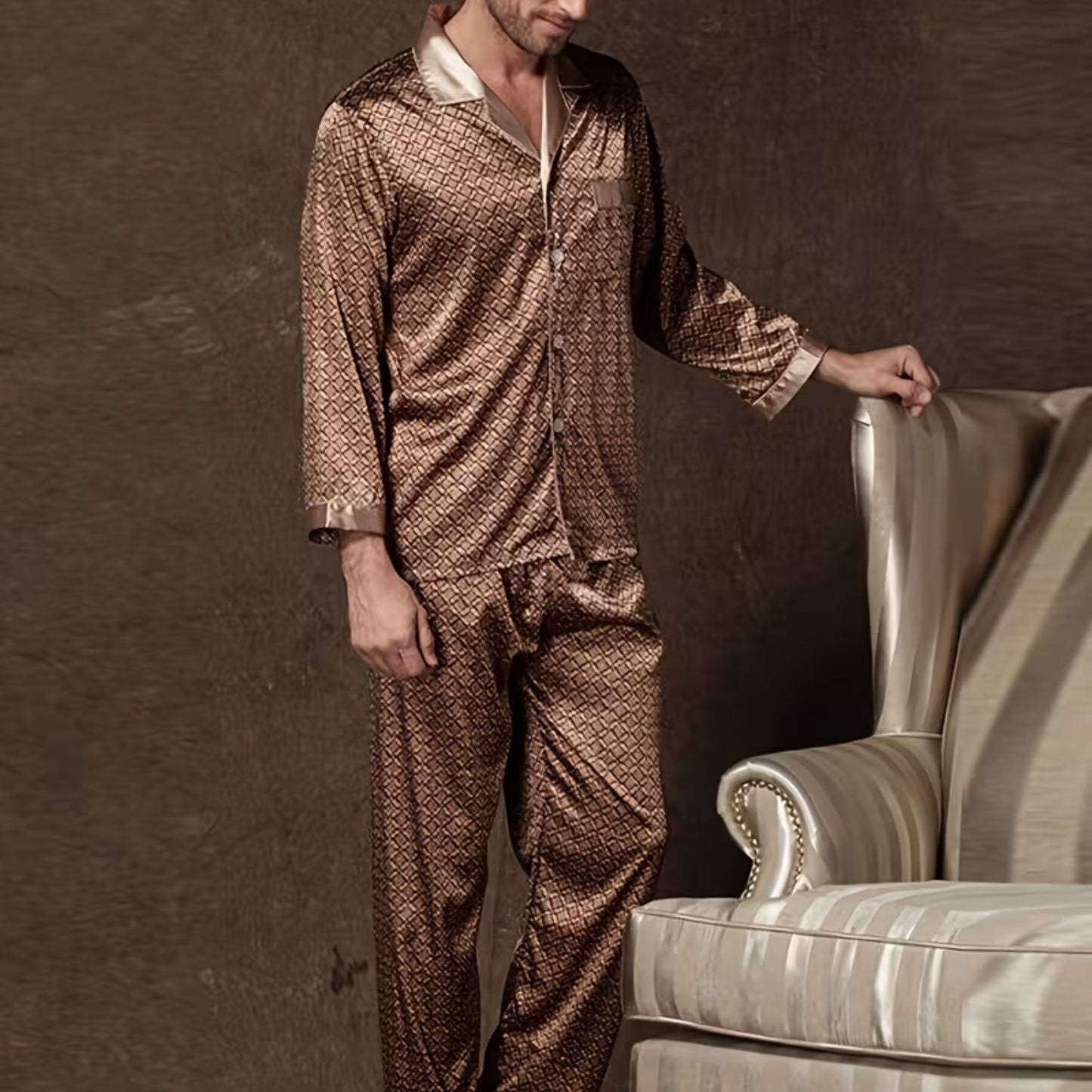 Retro Geometric Lapel Pajama Set | Revangiol